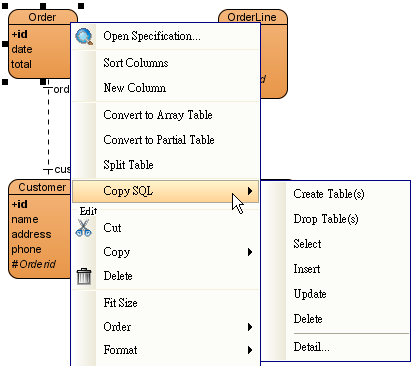 CopySQL Statements from Tables Menu