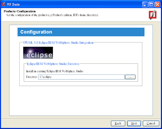 VP-UML Eclipse/IBM WSAD Integration Dialog