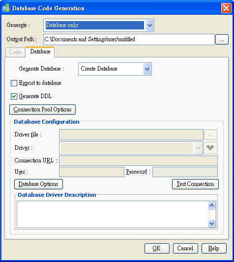 Database Generation Dialog