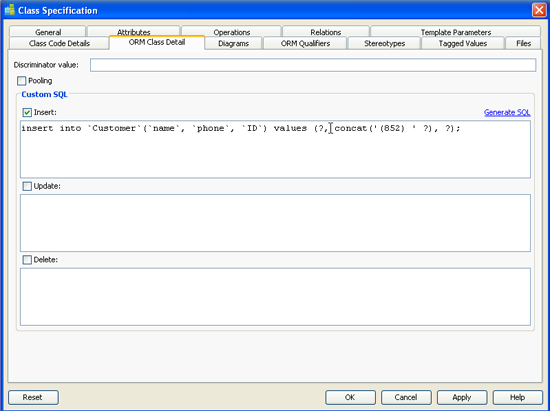 SQL Customization Dialog