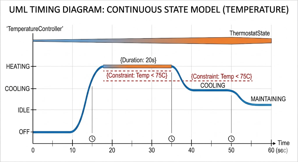 UML Timing Diagram: Continuous State Modeling for Industrial Thermostat