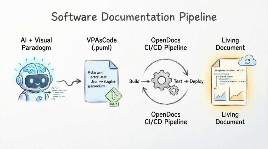 Architecture as Code: Building Self-Updating Documentation with Visual Paradigm, AI Assisted UML, and OpenDocs Pipeline