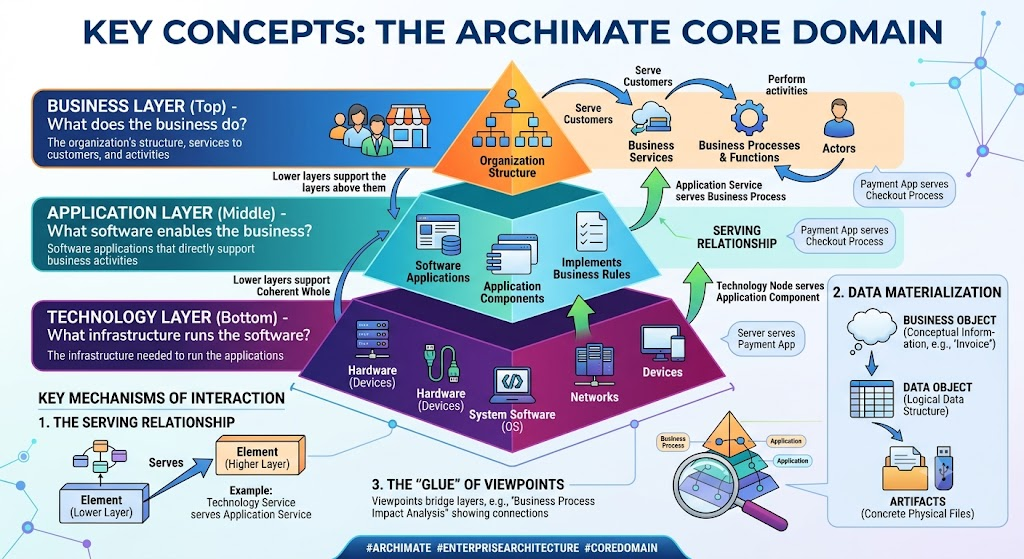 Connecting Business to IT: A Comprehensive Guide to ArchiMate Core Domain Modeling