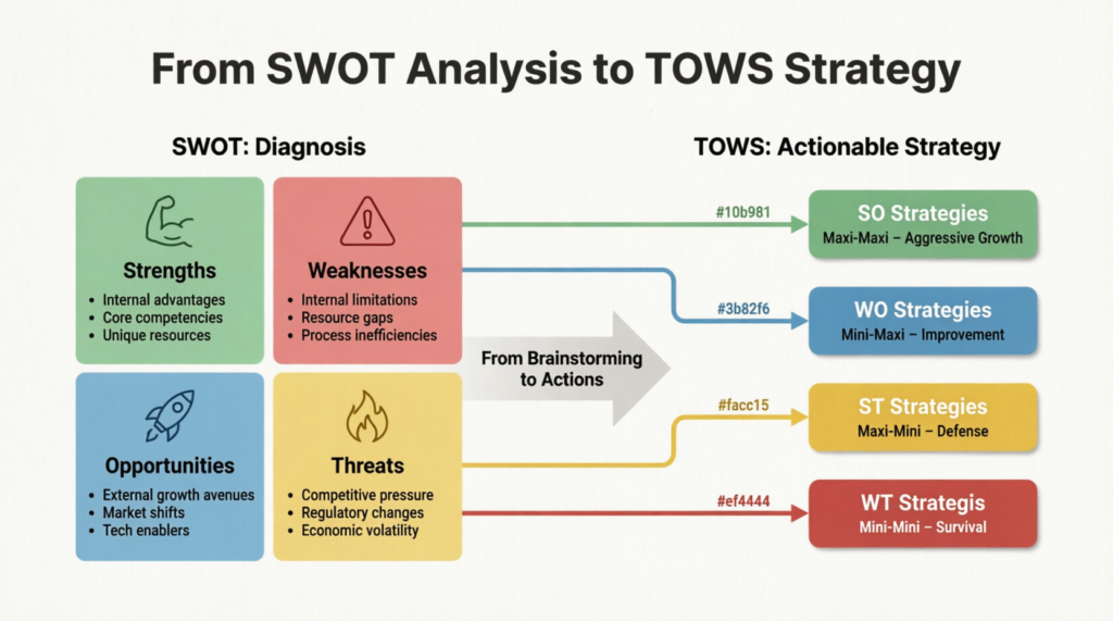 From SWOT to TOWS: Turning Brainstorming into Actionable Strategy