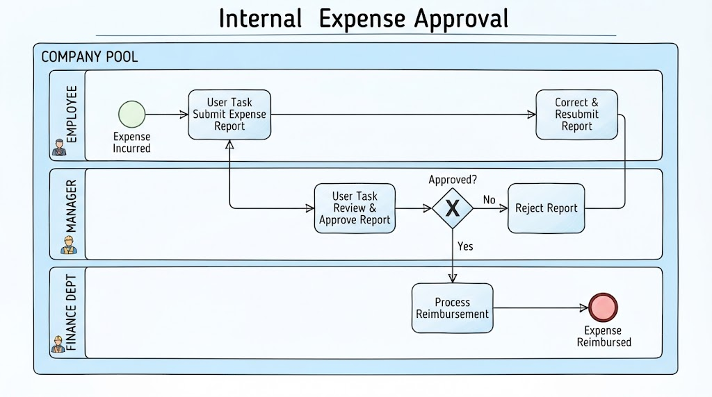 BPMN: Scenario: Internal Expense Approval (Within the "Company" Pool)