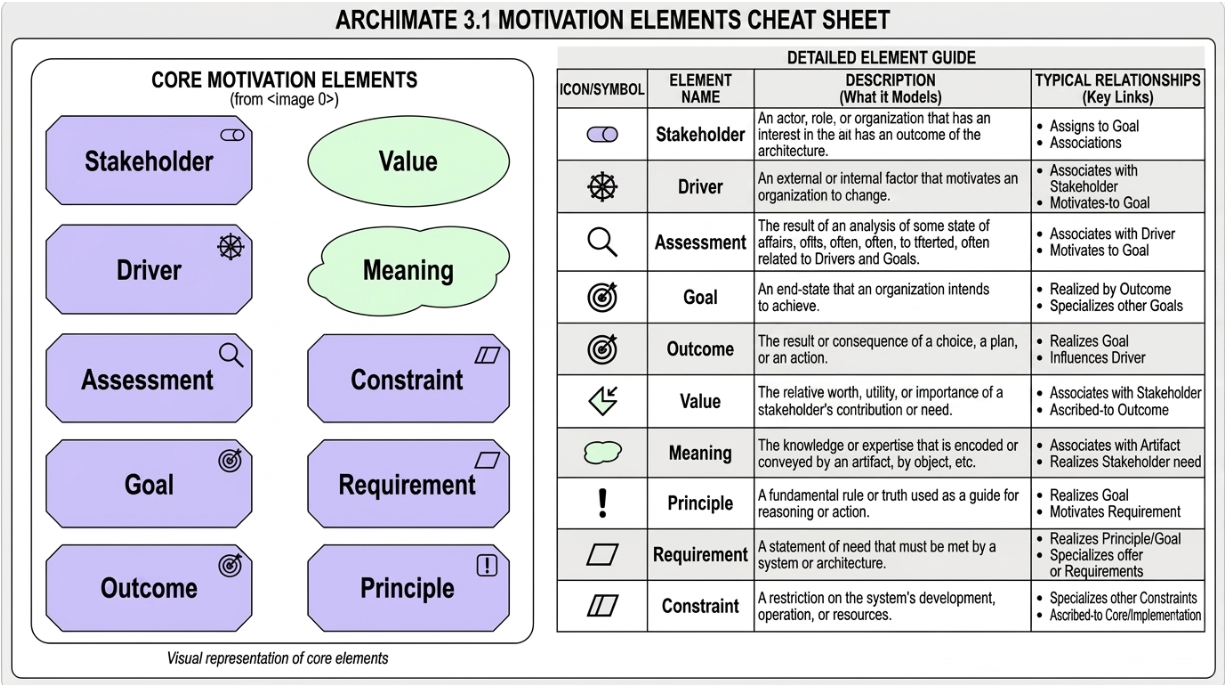 Visual Paradigm: Motivation Element Cheat Sheet