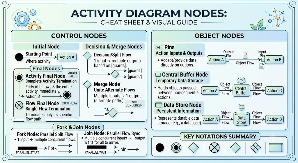 Visual Paradigm: Activity Diagram Nodes - Cheat Sheet & Visual Guide