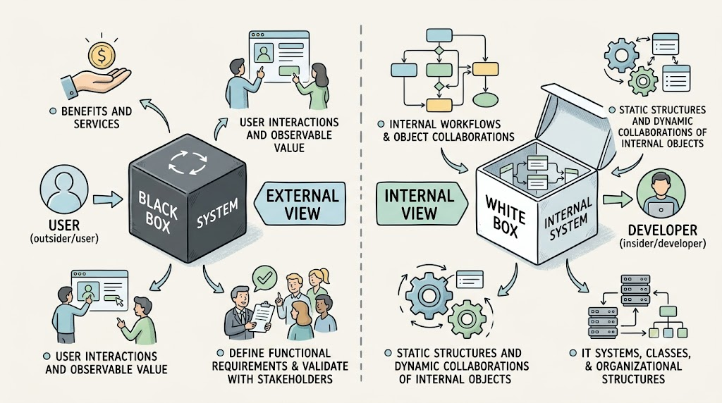 The Black Box and the White Box: A Comprehensive Guide to UML’s External and Internal Views