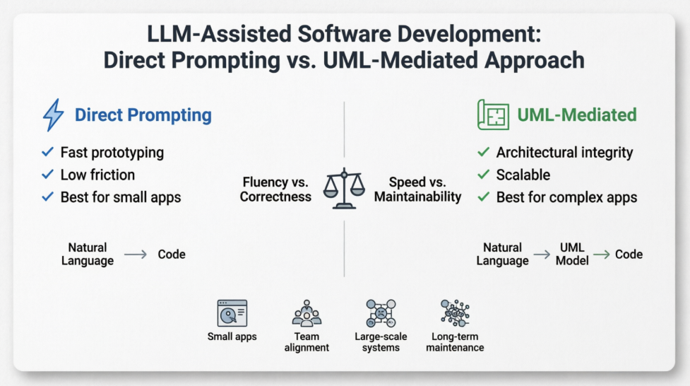 The Fluency Trap: Why LLMs Favor Direct Coding but UML Wins at Scale