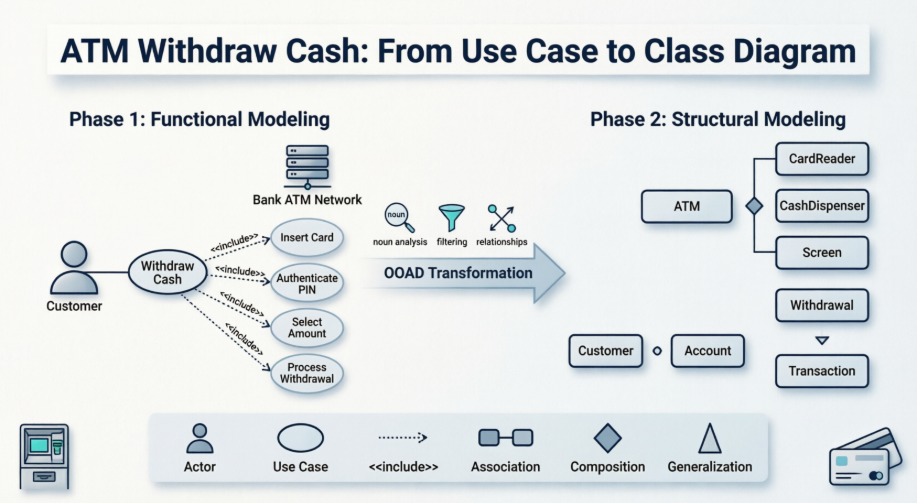 Transforming an ATM Use Case into a Class Diagram using UML