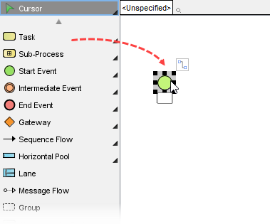 Create start event from diagram toolbar